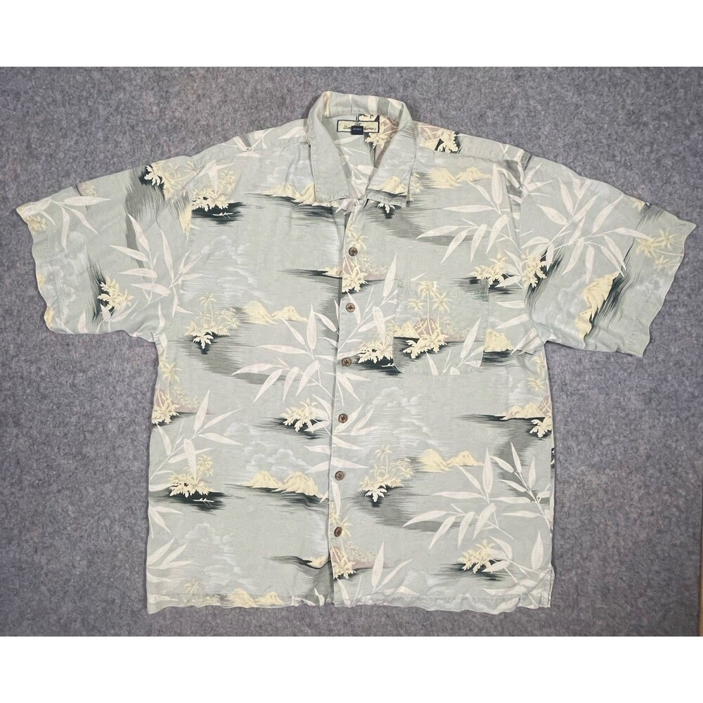Tommy Bahama Hawaiian 100% Silk Shirt Green Tropical Size XL